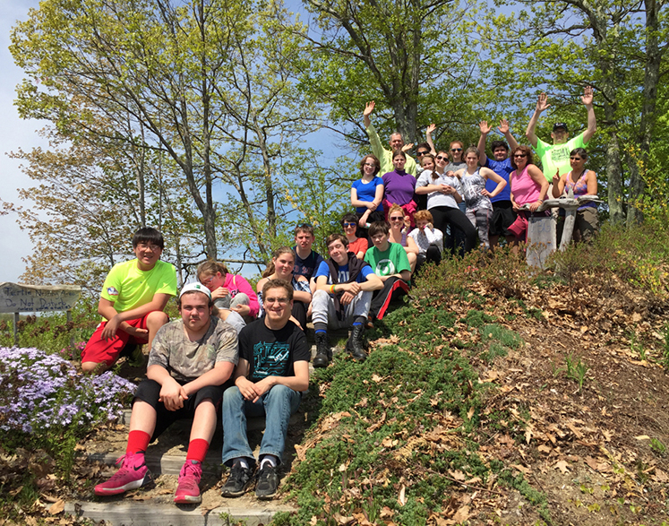 Group on steps.