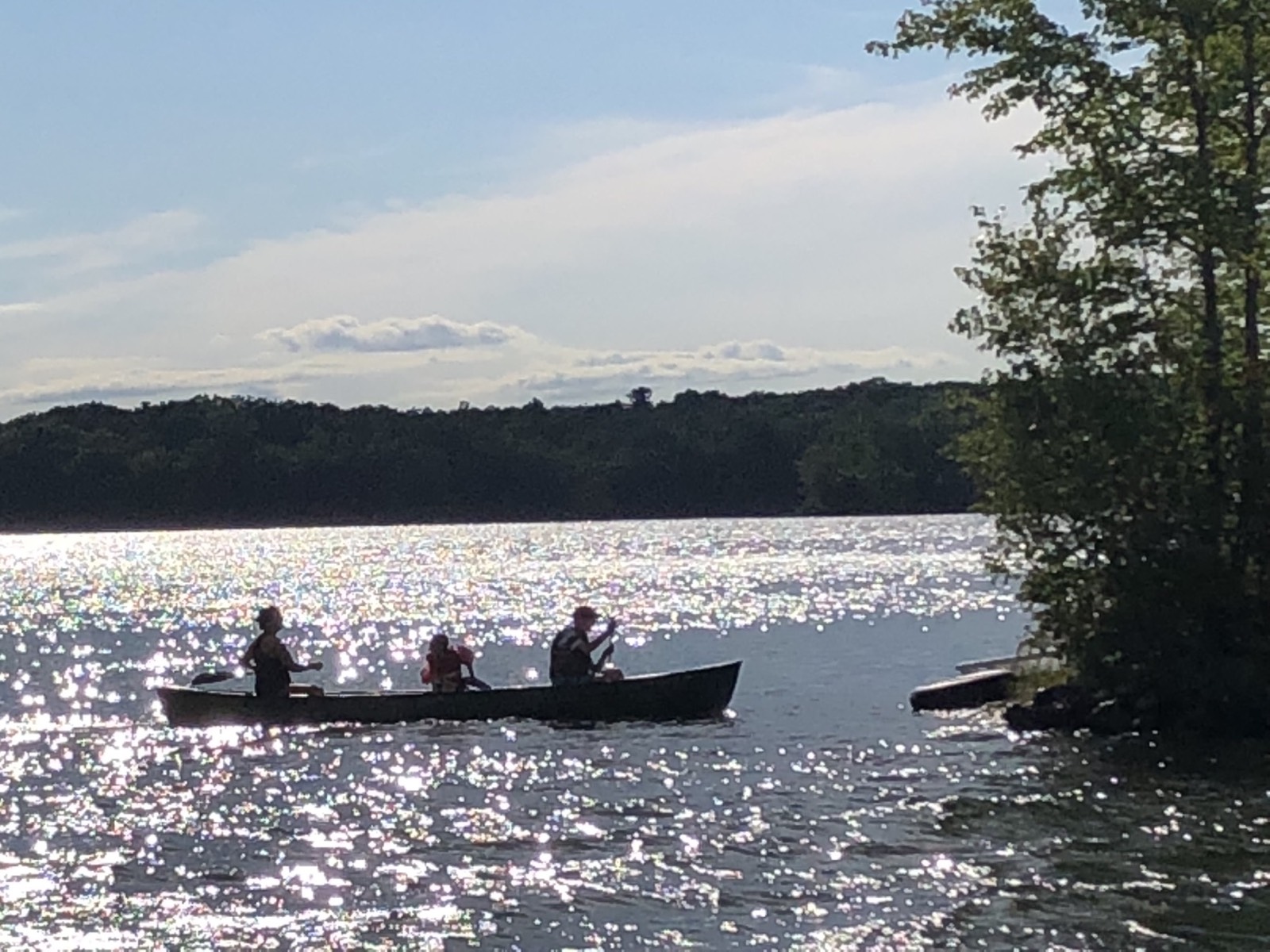 Three canoes on the lake.